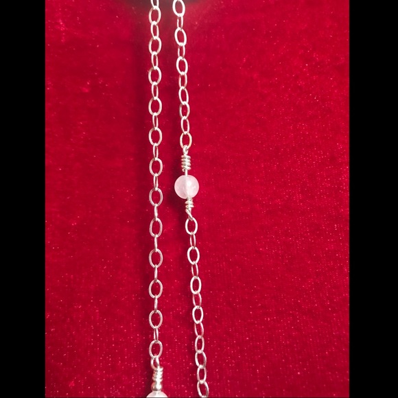 Rose Quartz, Fresh Water Pearls, Sterling & Fine Silver Lariat Necklace - Picture 5 of 9